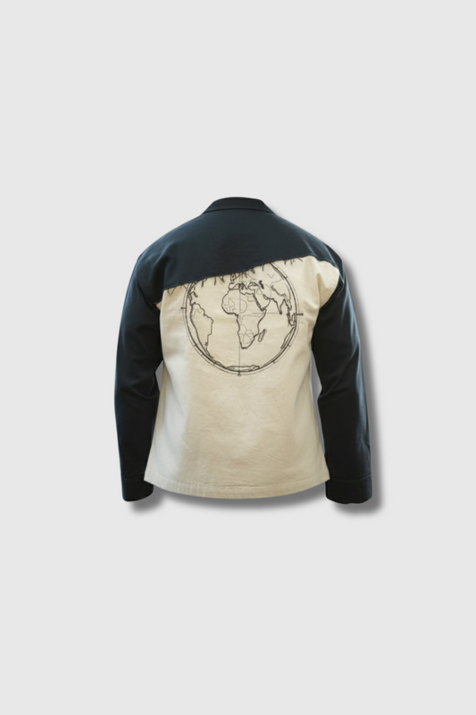 White & Black Twill Zipper Shacket