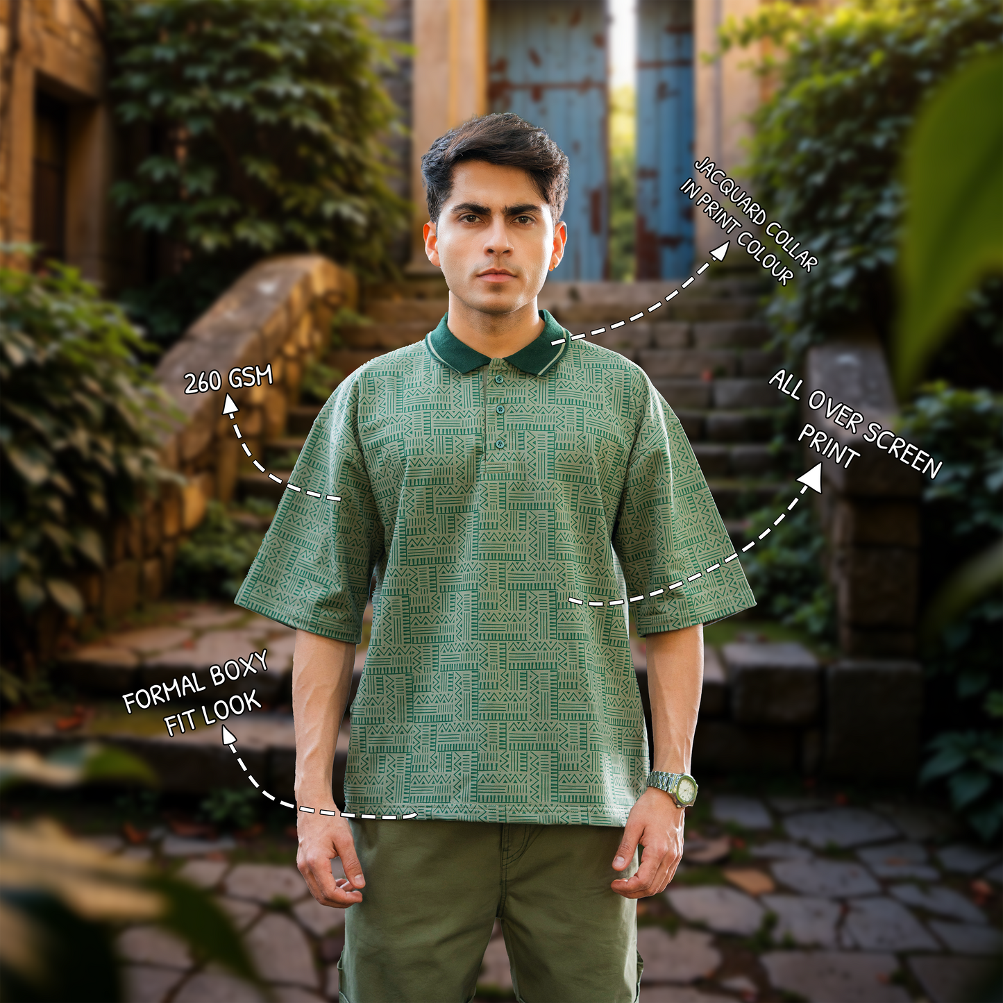 All-Over Print Formal Boxy polo