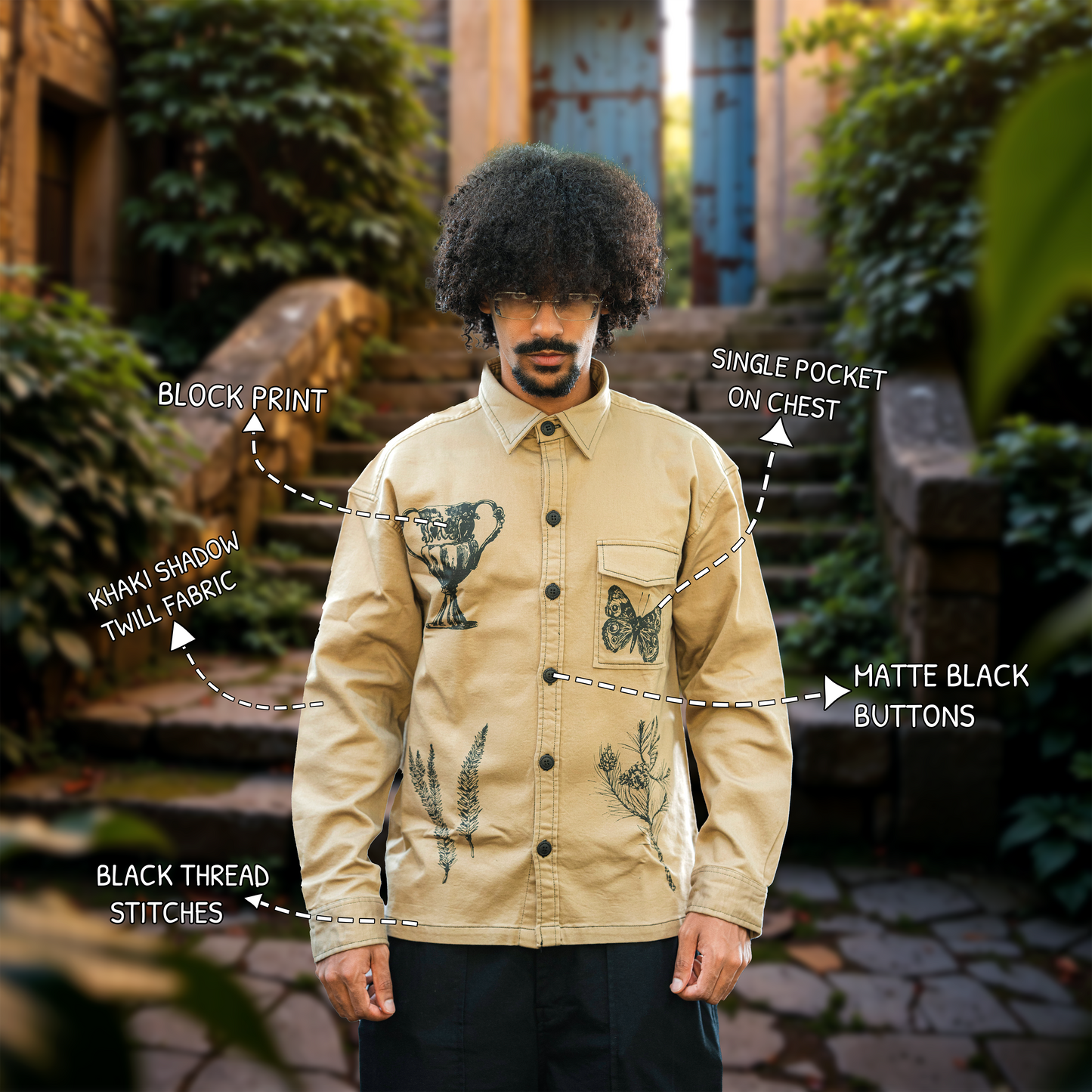 Khakhi Shadow Twill Block print Shirt