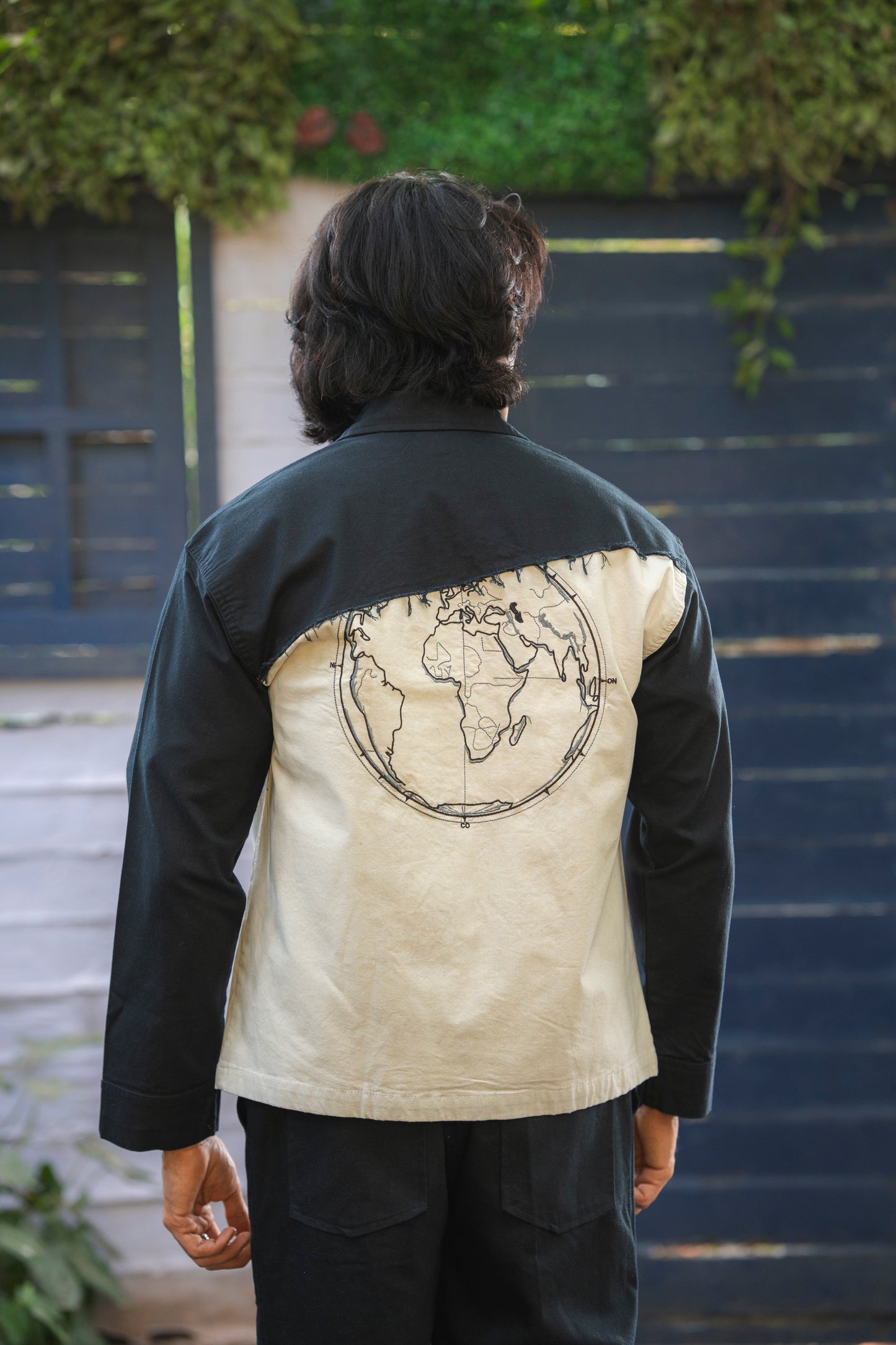 White & Black Twill Zipper Shacket