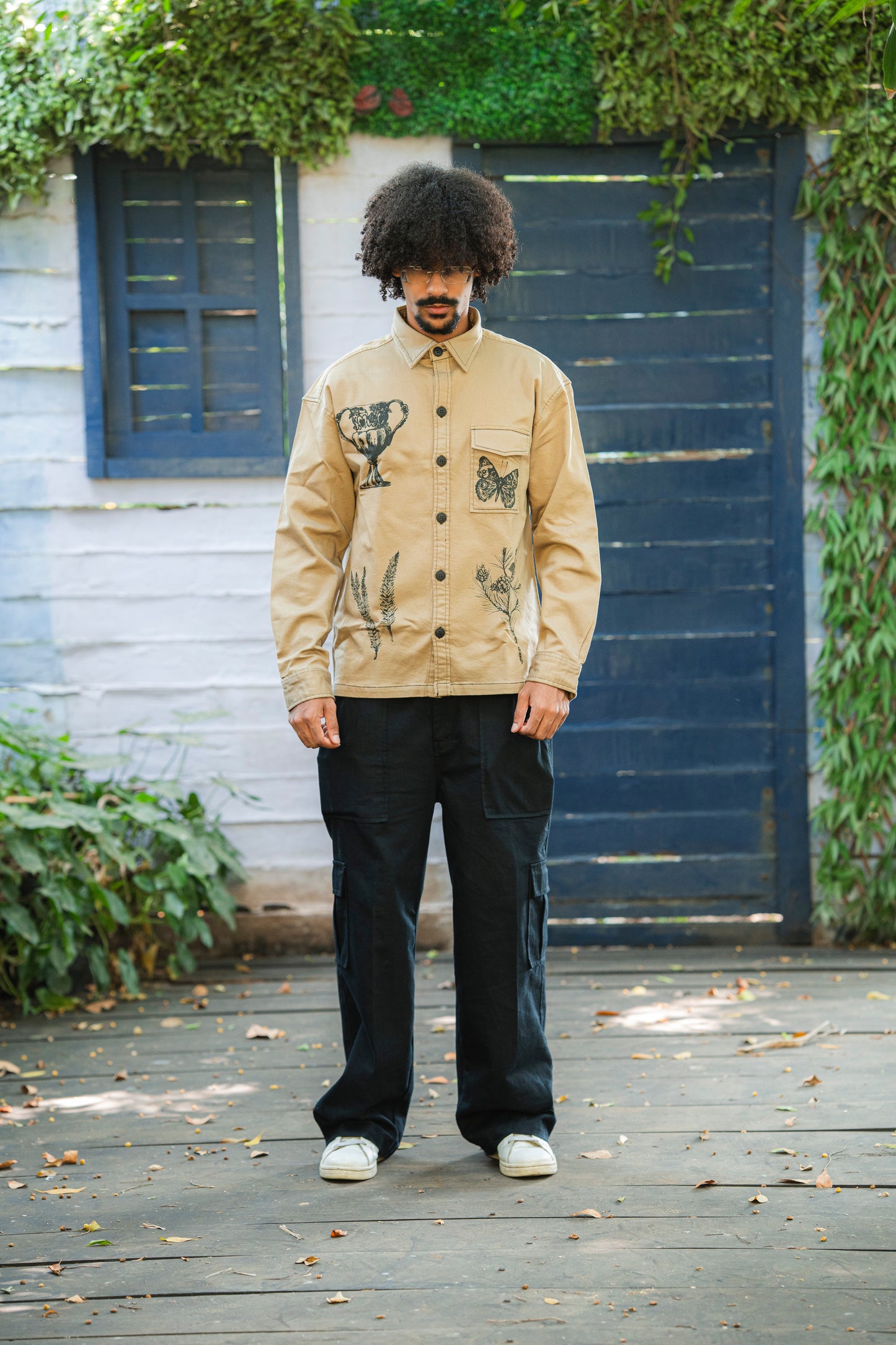 Khakhi Shadow Twill Block print Shirt