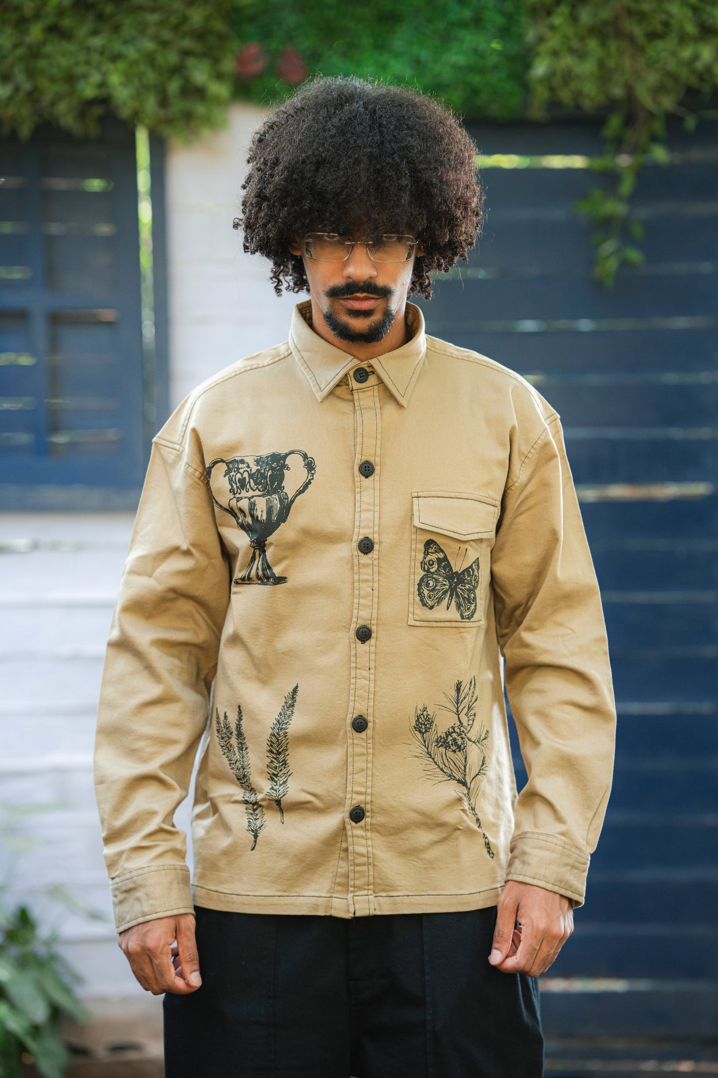 Khakhi Shadow Twill Block print Shirt
