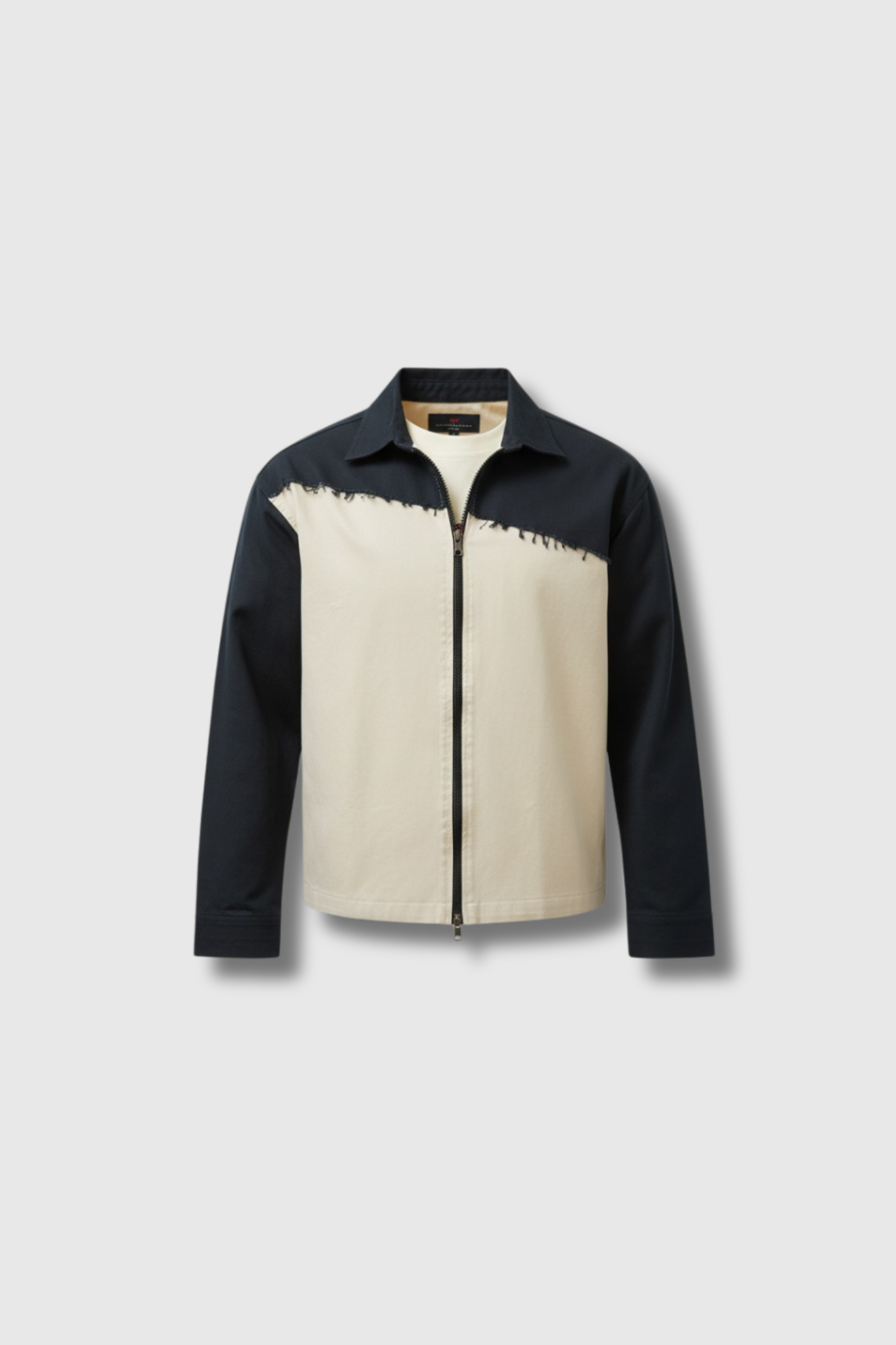 White & Black Twill Zipper Shacket