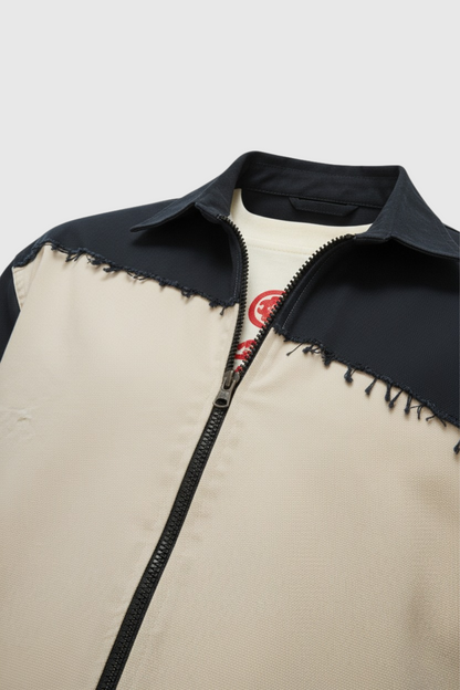 White & Black Twill Zipper Shacket