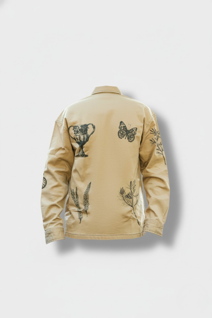 Khakhi Shadow Twill Block print shacket