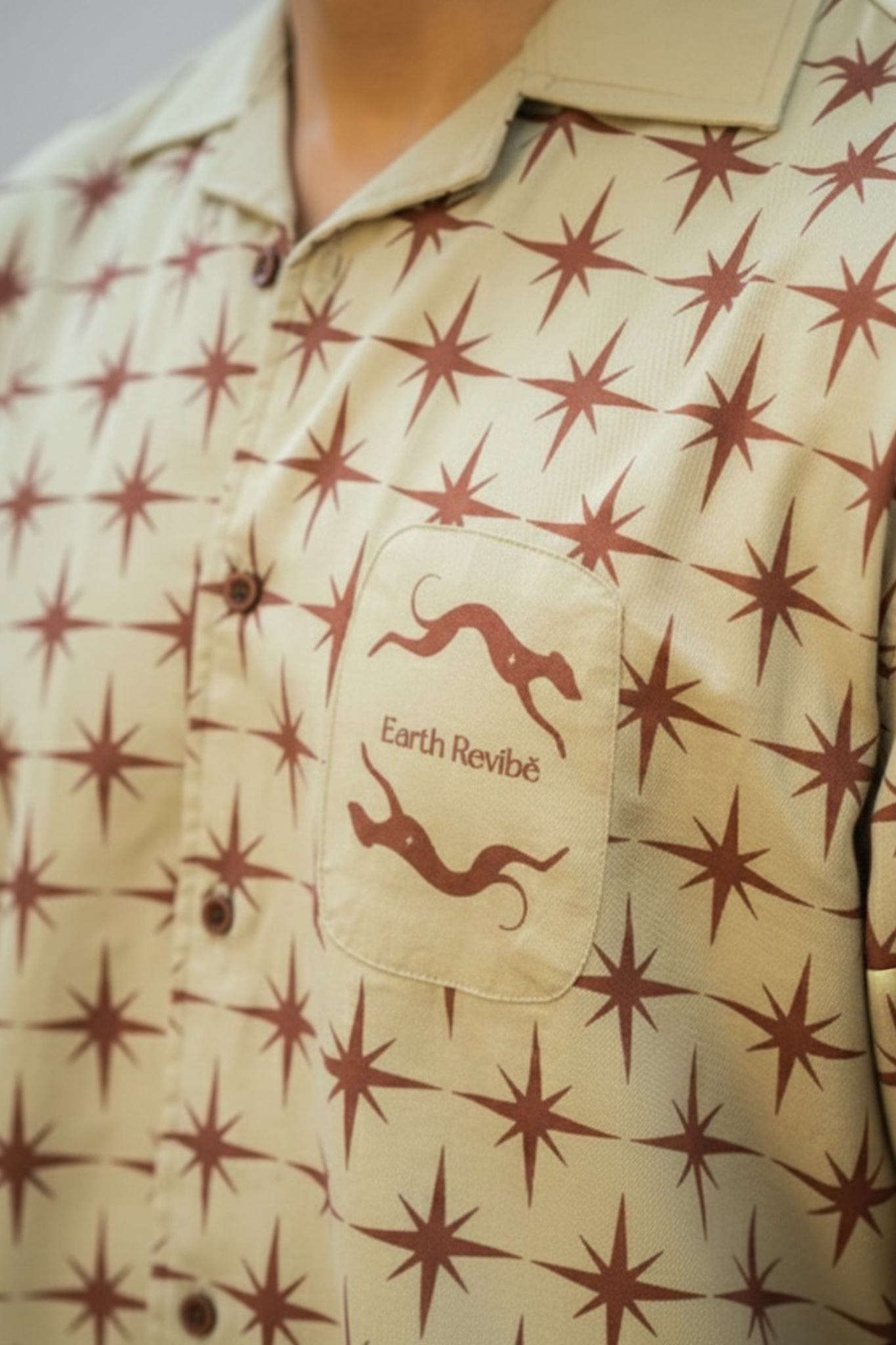 Cream Twill All-Over star Print boxy Shirt