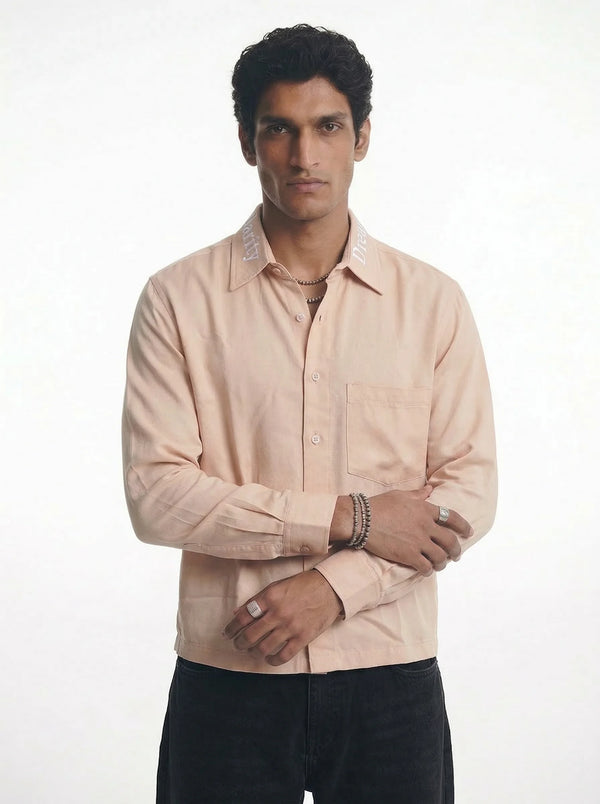 Skin-Conscious Embroidered Collar Boxy Shirt