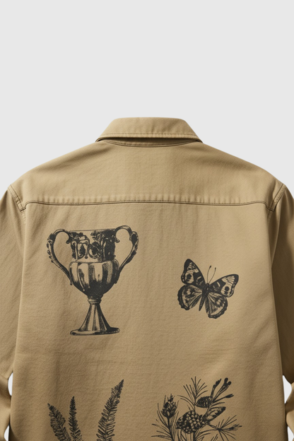 Khakhi Shadow Twill Block print shacket