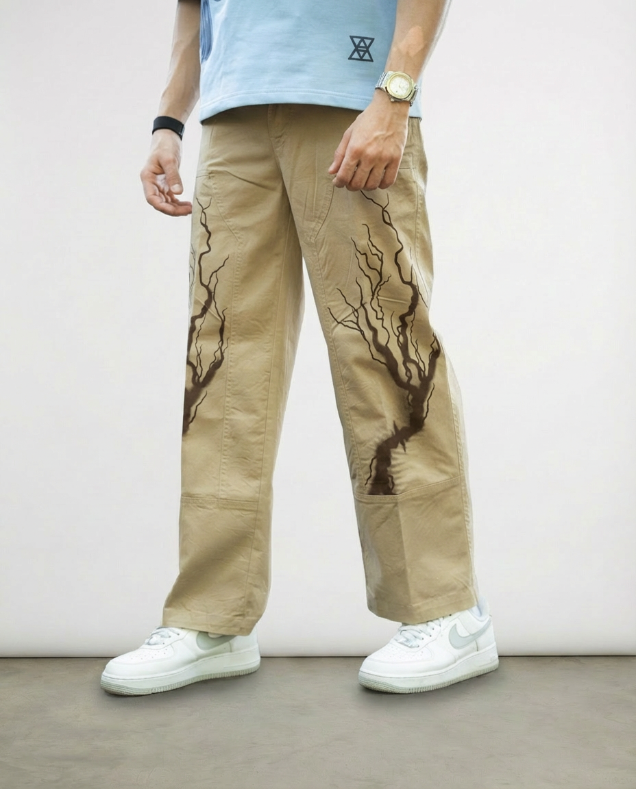 Vintage Print Twill Straight-Fit Pants