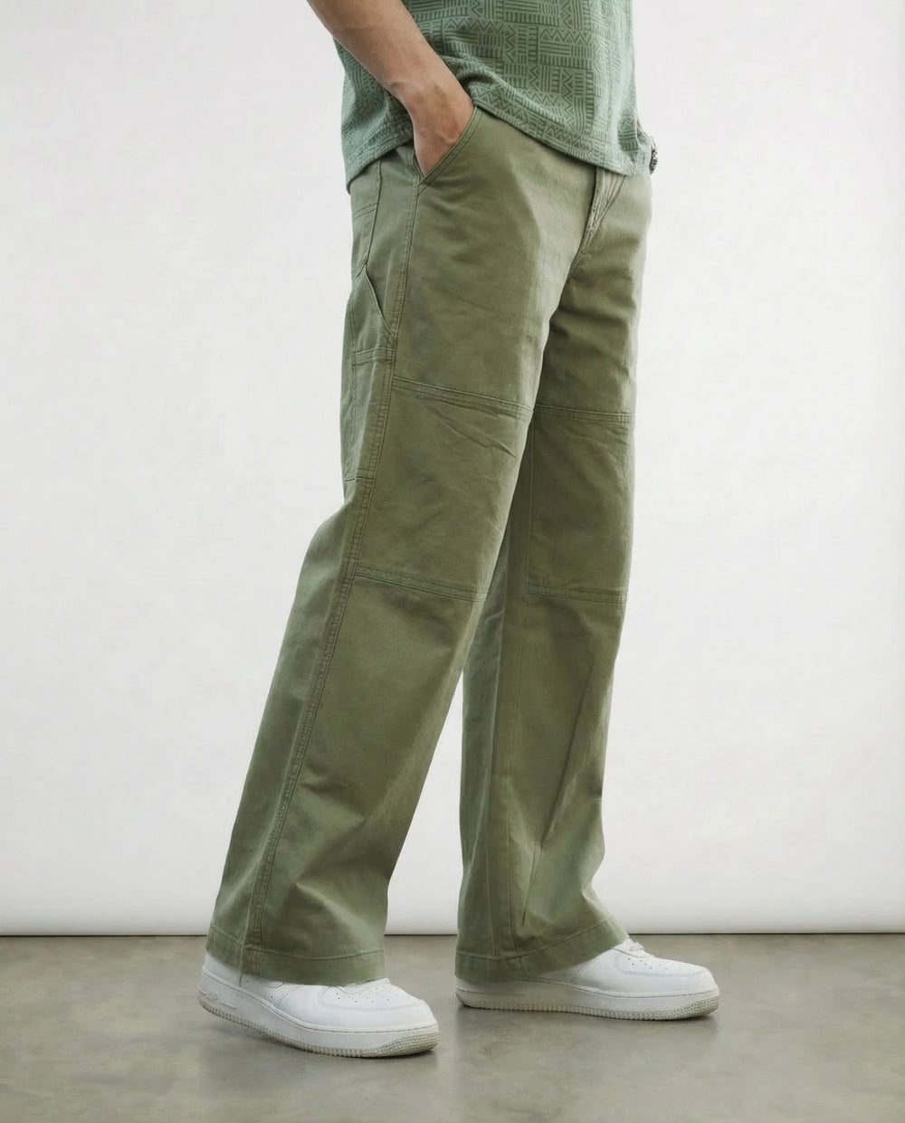 Green Twill Bellbottom Utility pants