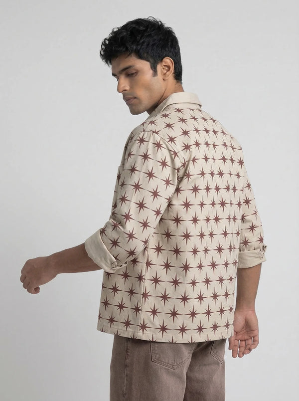 Cream Twill All-Over star Print boxy Shirt