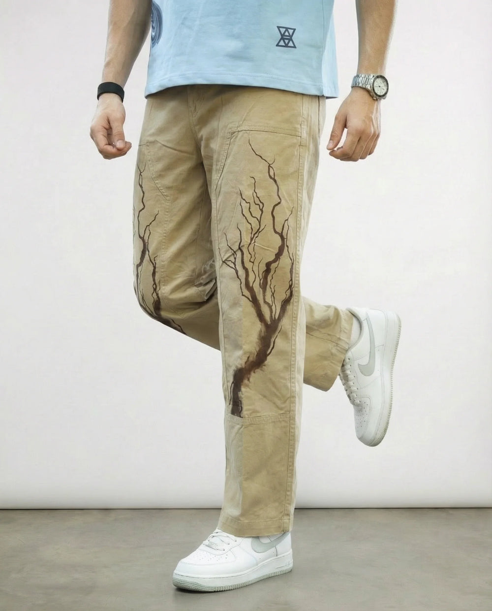 Vintage Print Twill Straight-Fit Pants