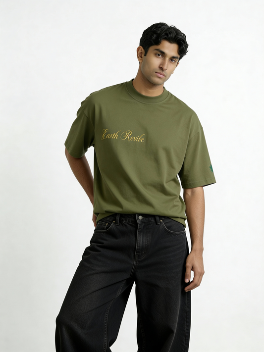 Olive Herbal Cotton Reflective Boxy Tee