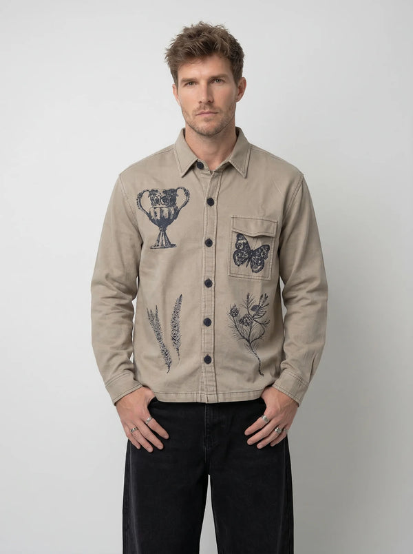 Khakhi Shadow Twill Block print shacket