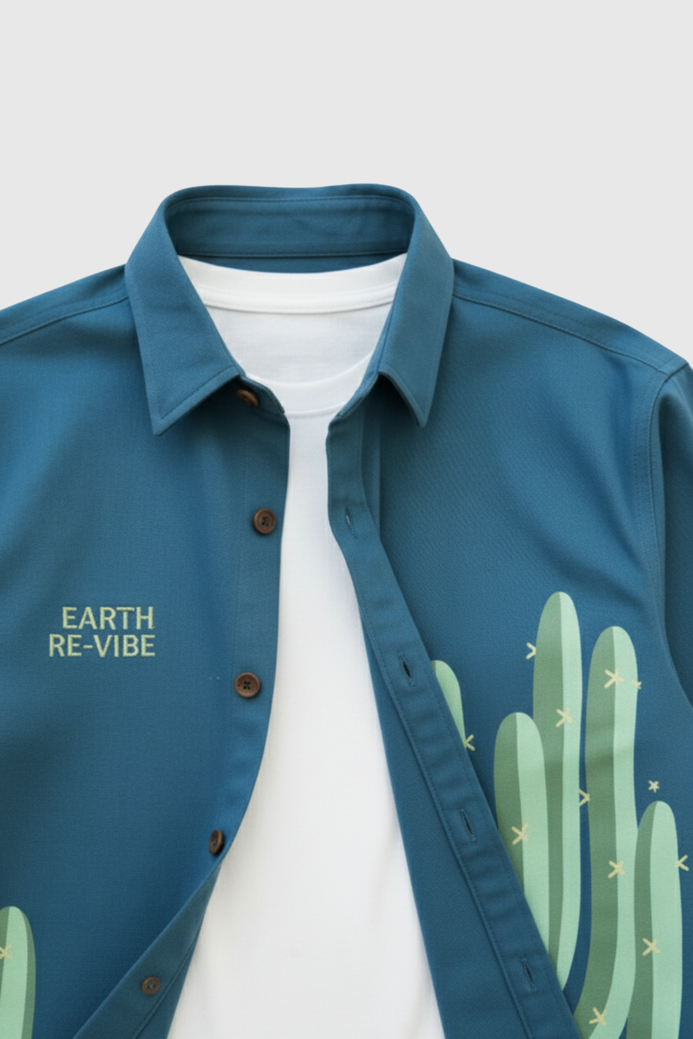 Aqua Blue Twill cactus Printed Shacket