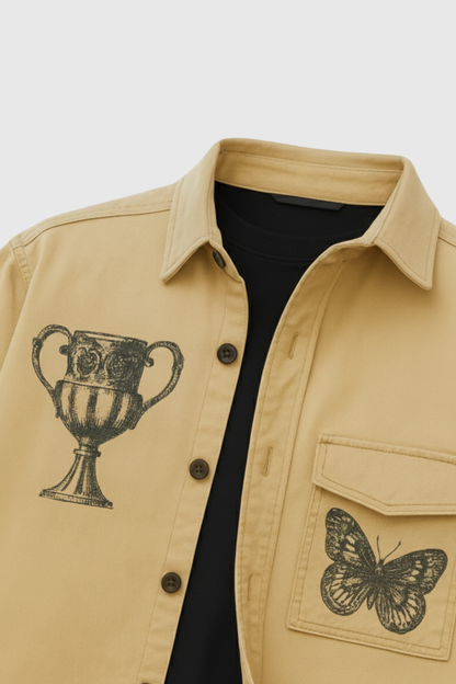 Khakhi Shadow Twill Block print shacket