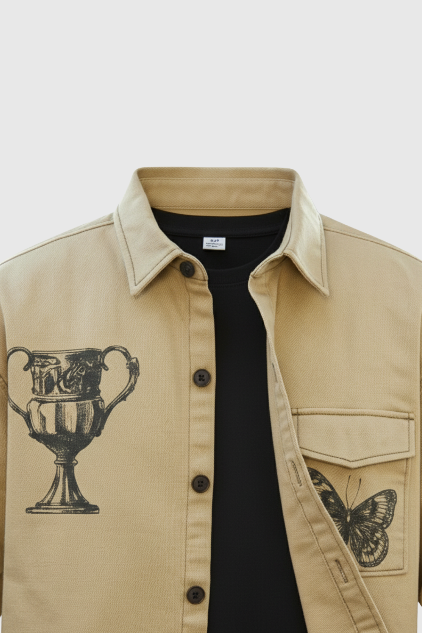 Khakhi Shadow Twill Block print shacket