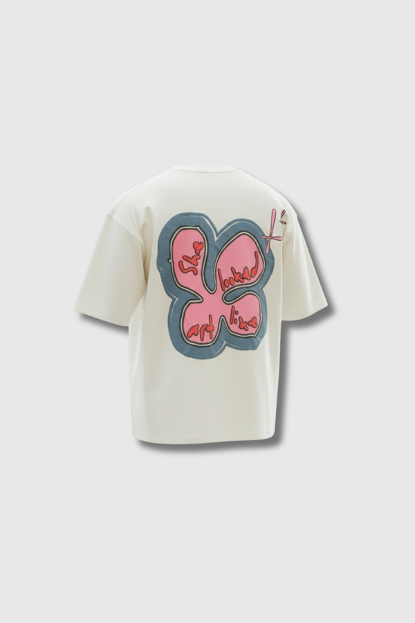 Cream Cotton Puff print Boxy Tee