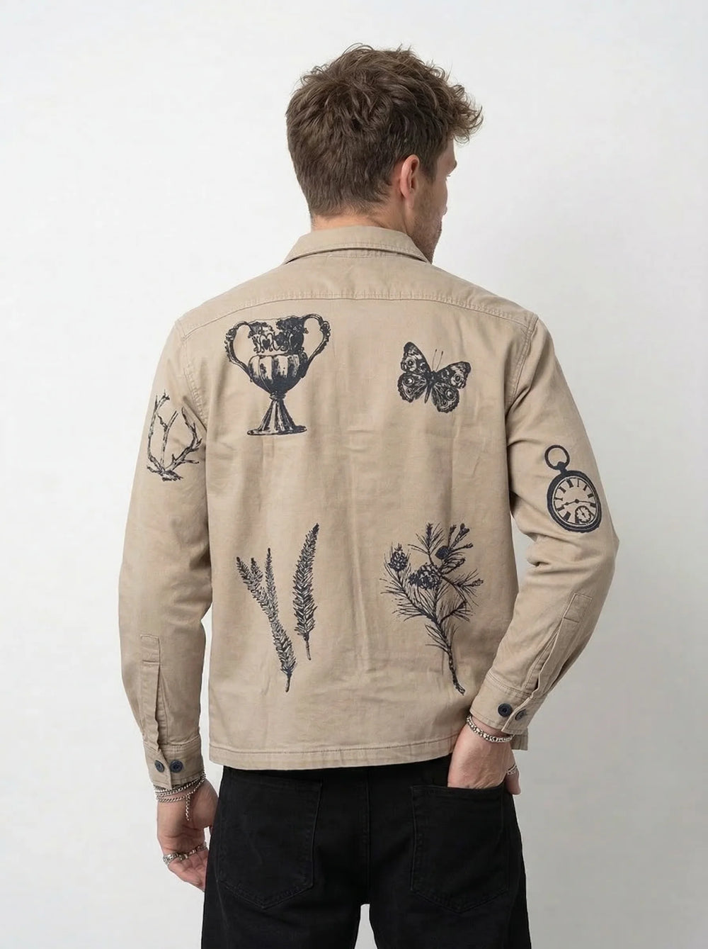 Khakhi Shadow Twill Block print shacket