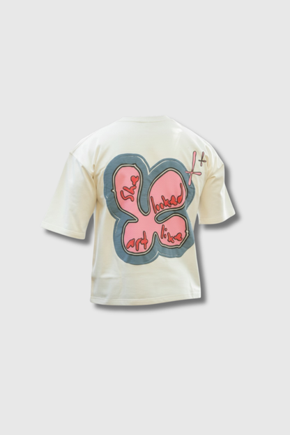 Cream Cotton Puff print Boxy Tee