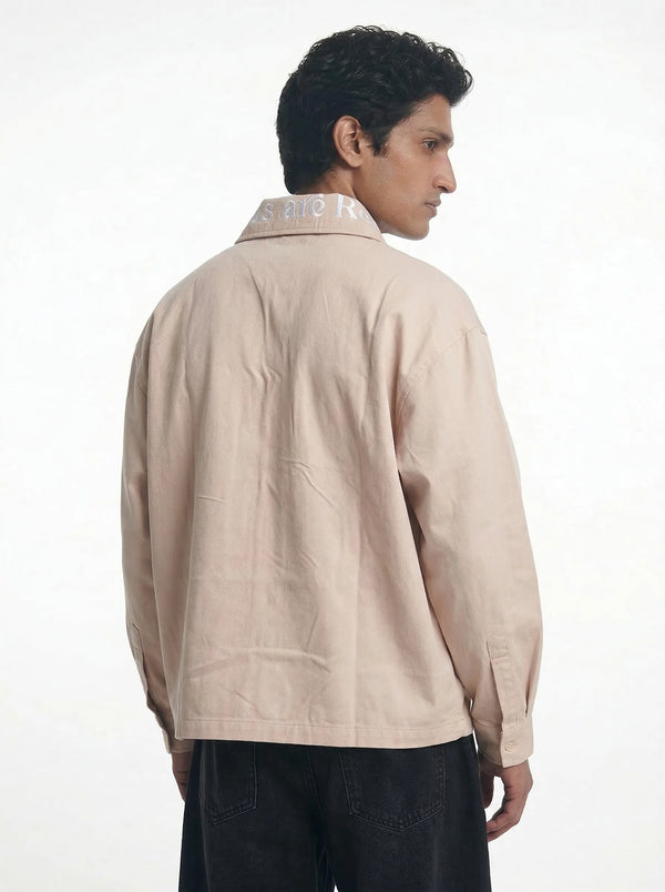 Skin-Conscious Embroidered Collar Boxy Shirt