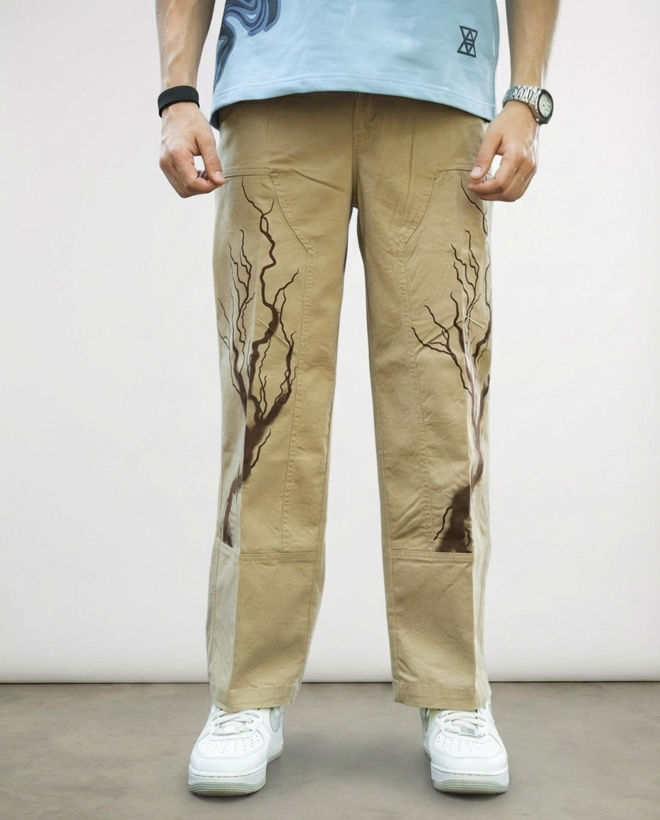 Vintage Print Twill Straight-Fit Pants