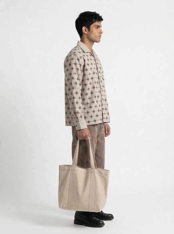 Cream Twill All-Over star Print boxy Shirt