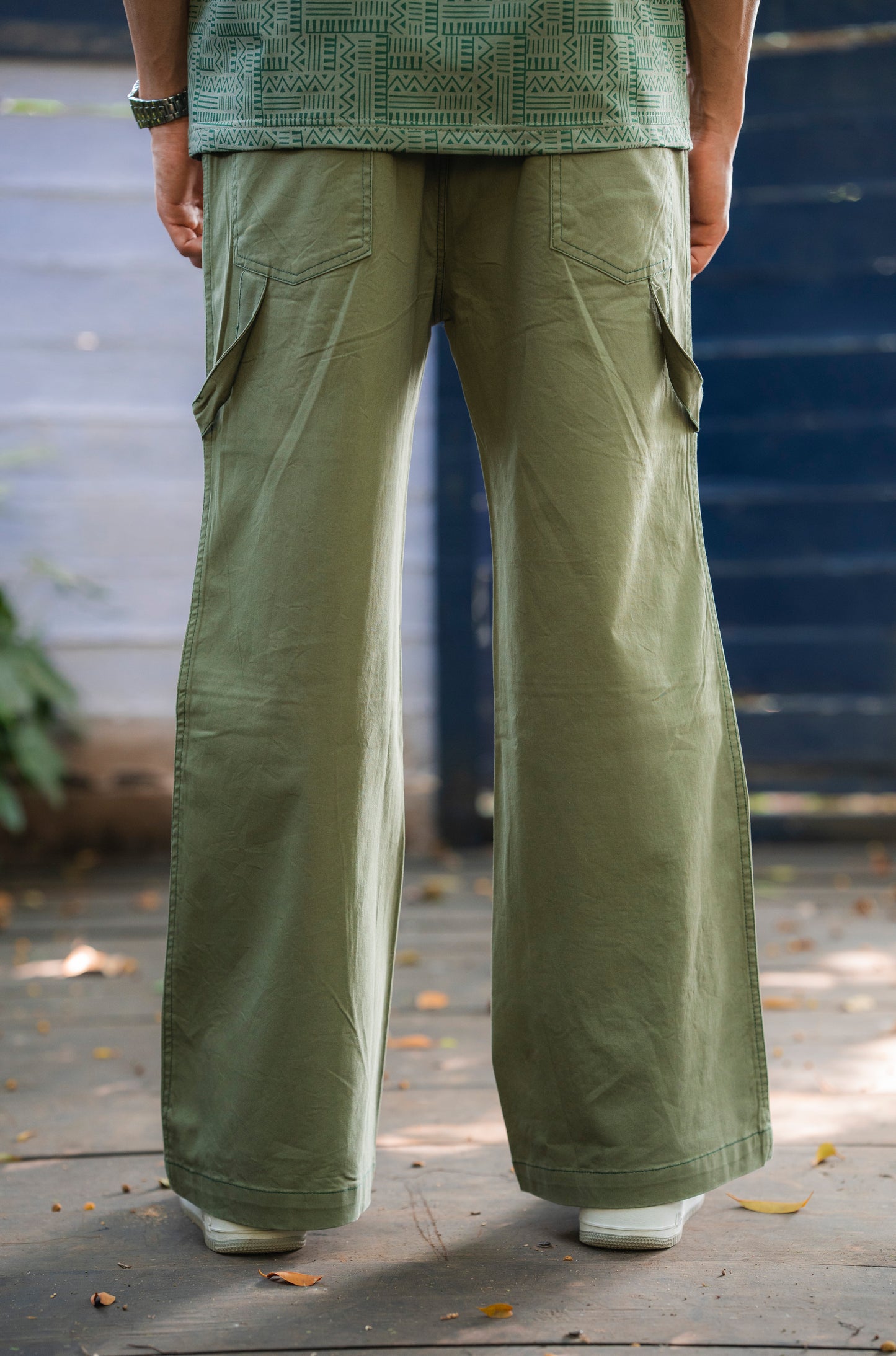 Green Twill Bellbottom Utility pants