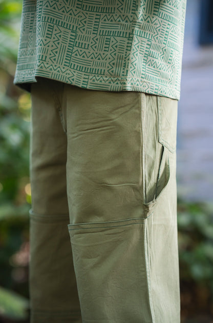 Green Twill Bellbottom Utility pants