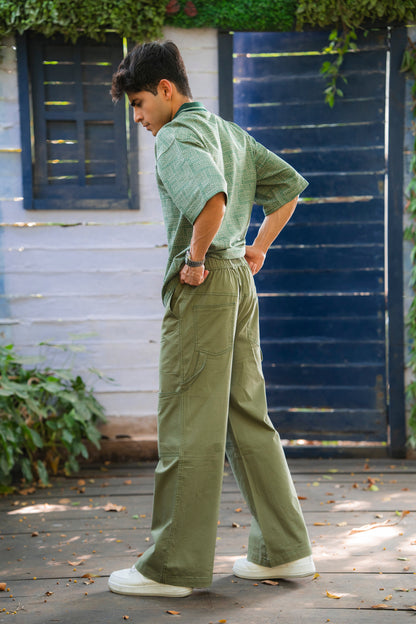 Green Twill Bellbottom Utility pants