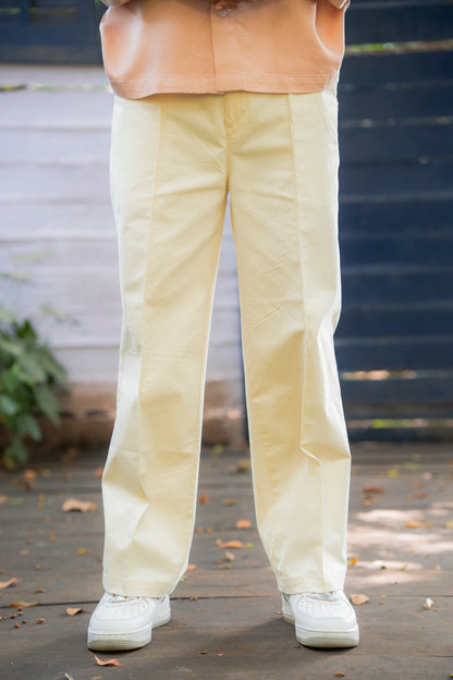 Off-White Cotton Twill Formal Trousers