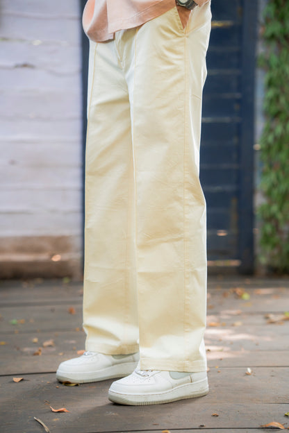 Off-White Cotton Twill Formal Trousers