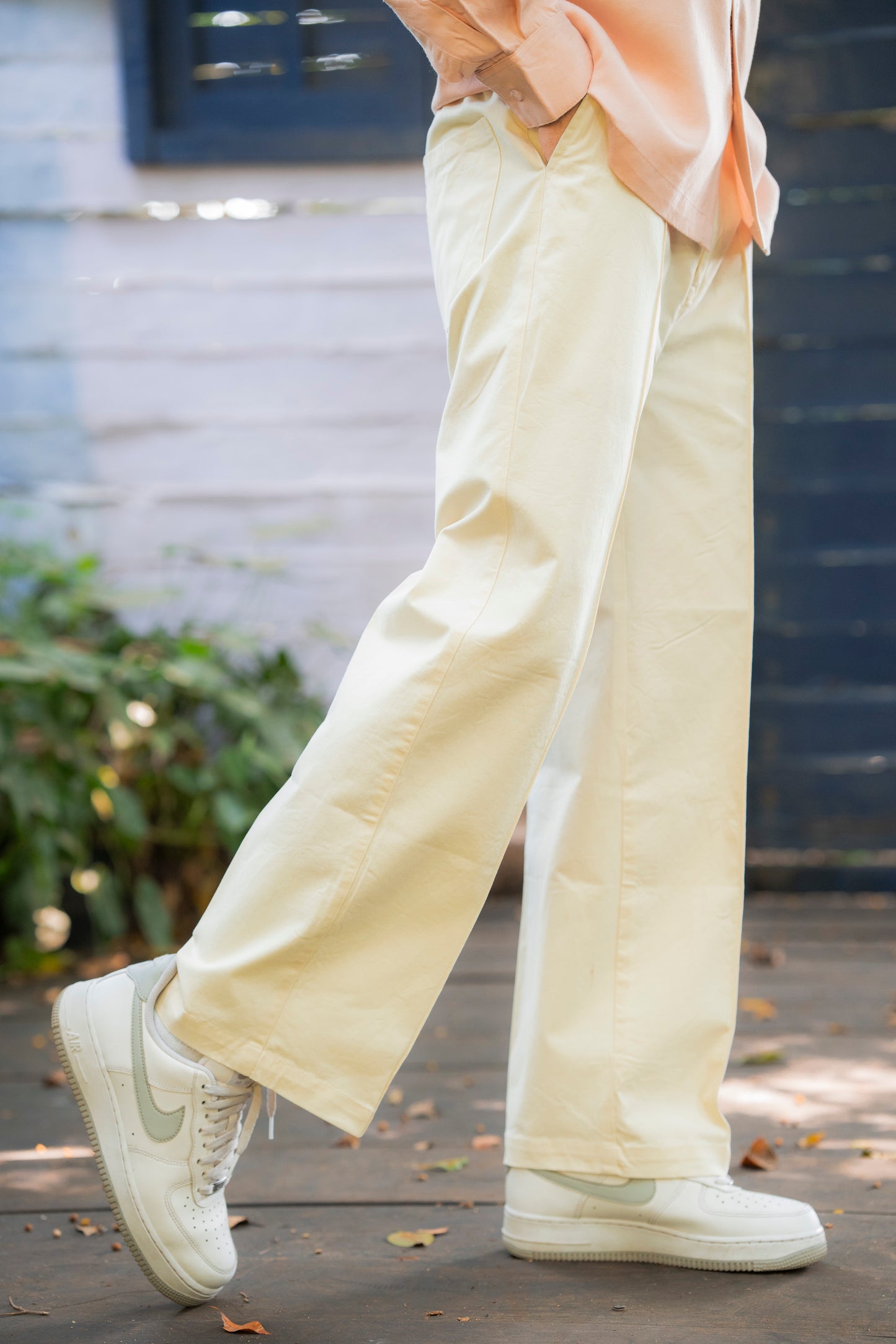 Off-White Cotton Twill Formal Trousers
