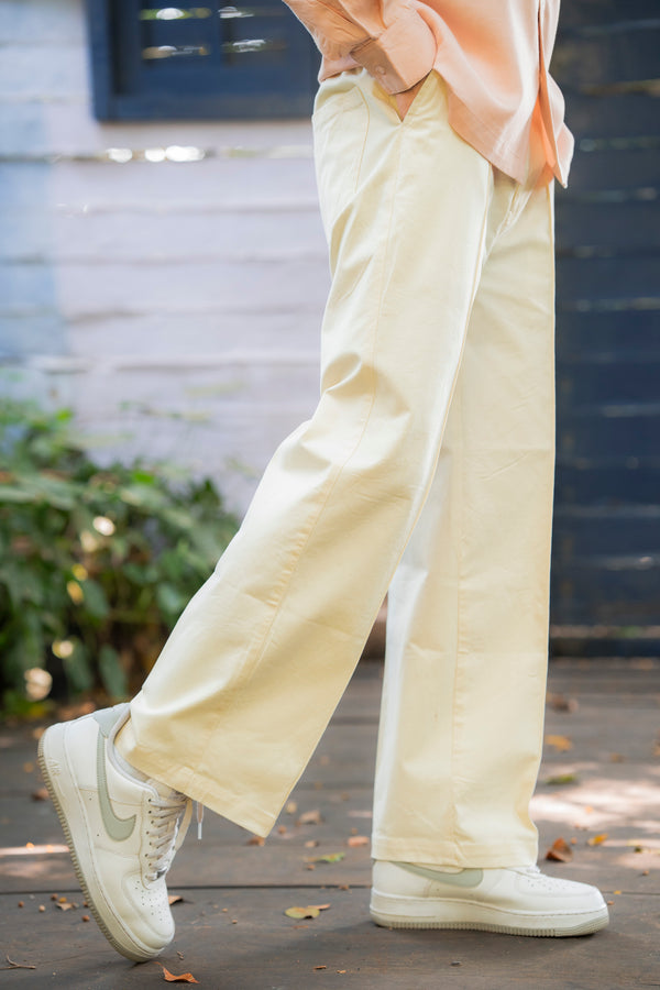 Off-White Cotton Twill Formal Trousers