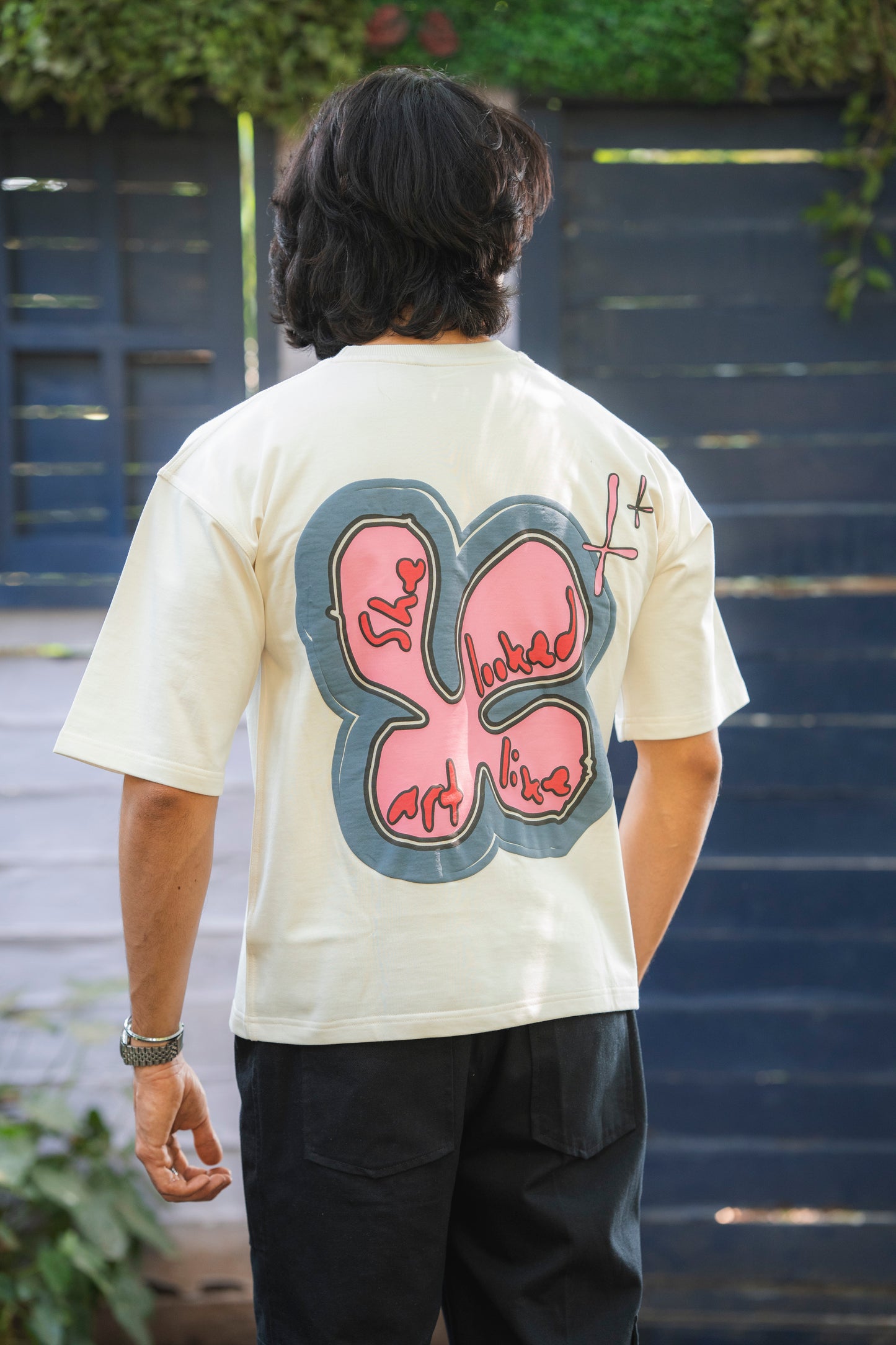Cream Cotton Puff print Boxy Tee