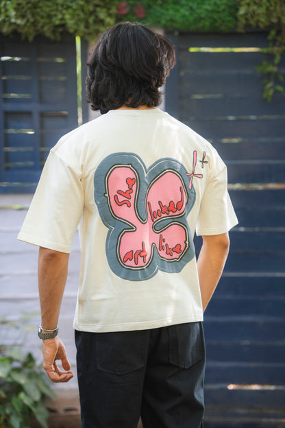 Cream Cotton Puff print Boxy Tee