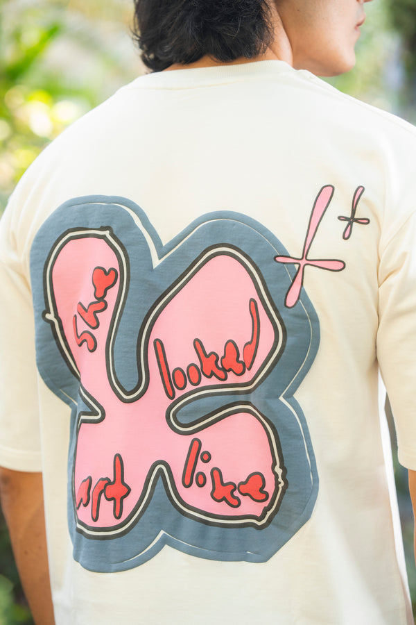 Cream Cotton Puff print Boxy Tee