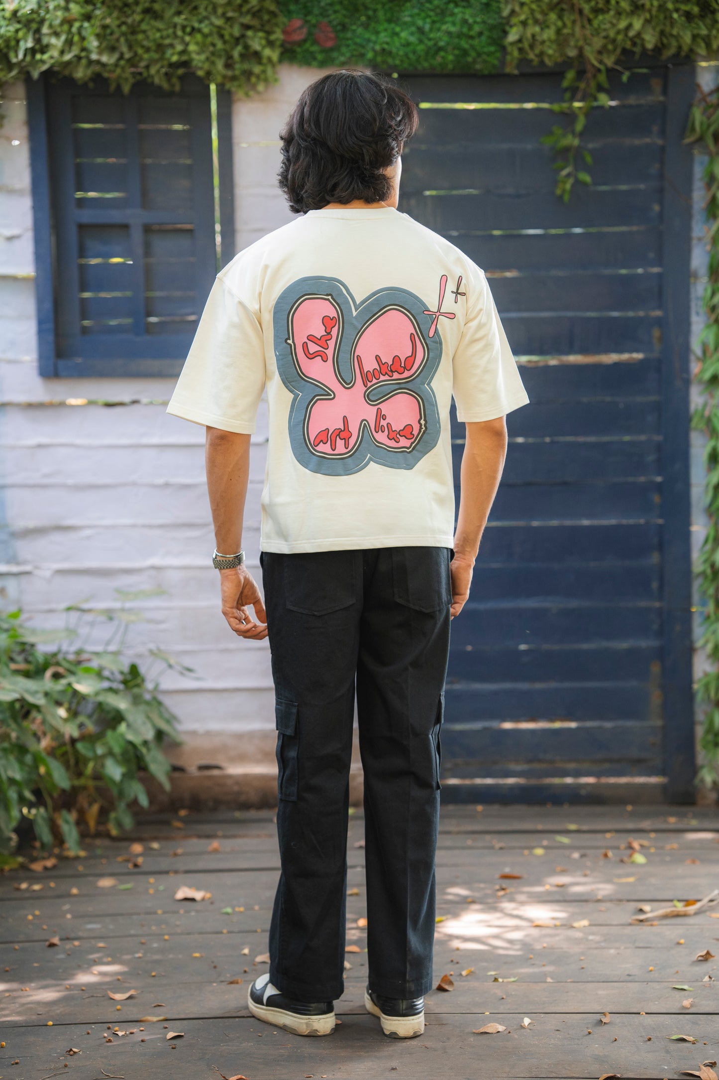 Cream Cotton Puff print Boxy Tee
