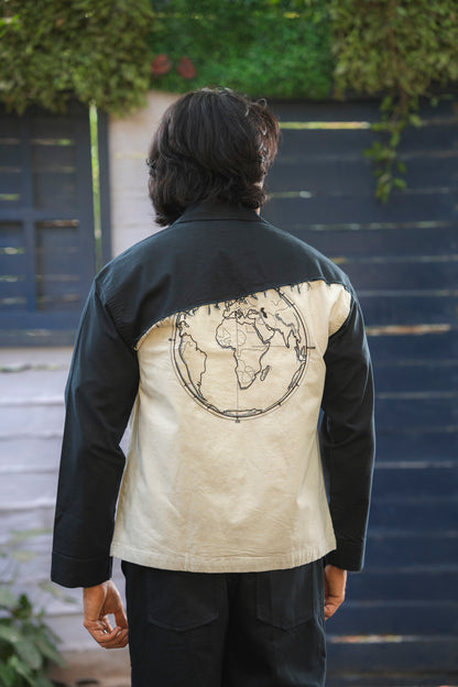 White & Black Twill Zipper Shacket