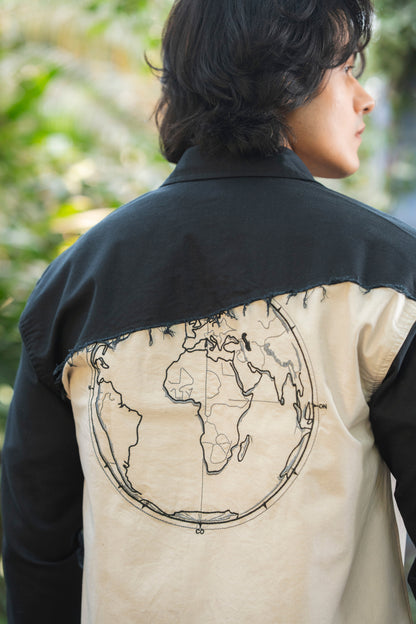White & Black Twill Zipper Shacket