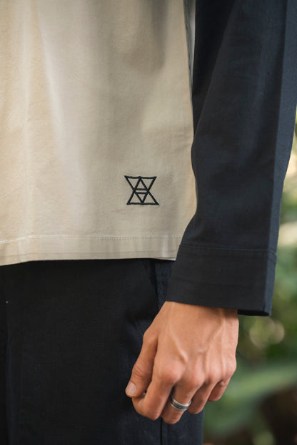 White & Black Twill Zipper Shacket