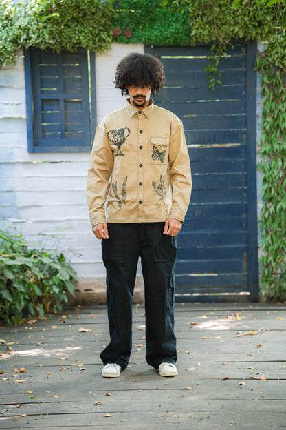 Khakhi Shadow Twill Block print Shirt