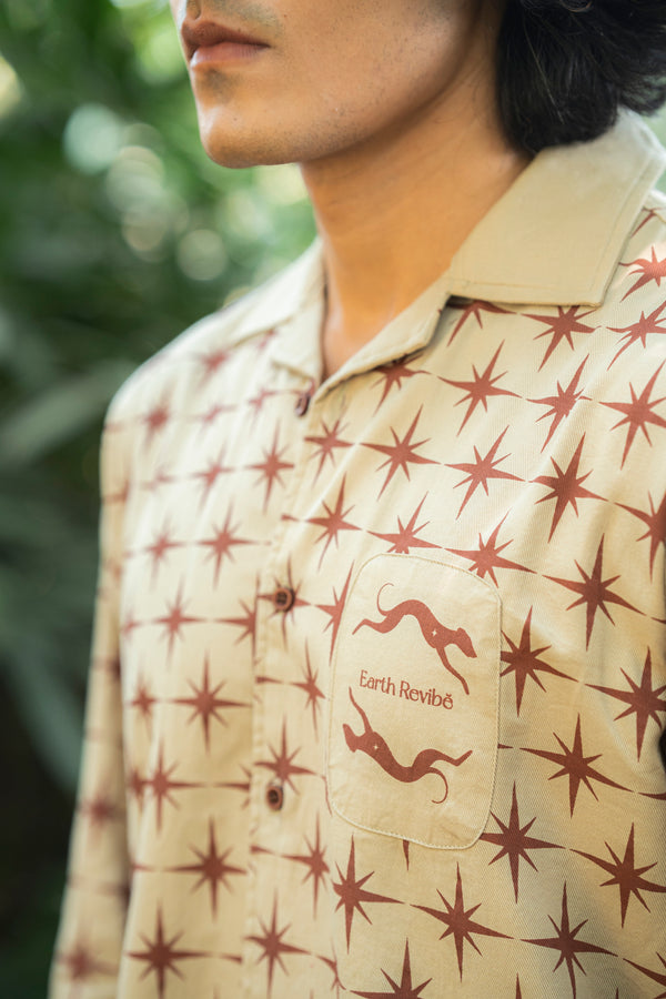Cream Twill All-Over star Print boxy Shirt