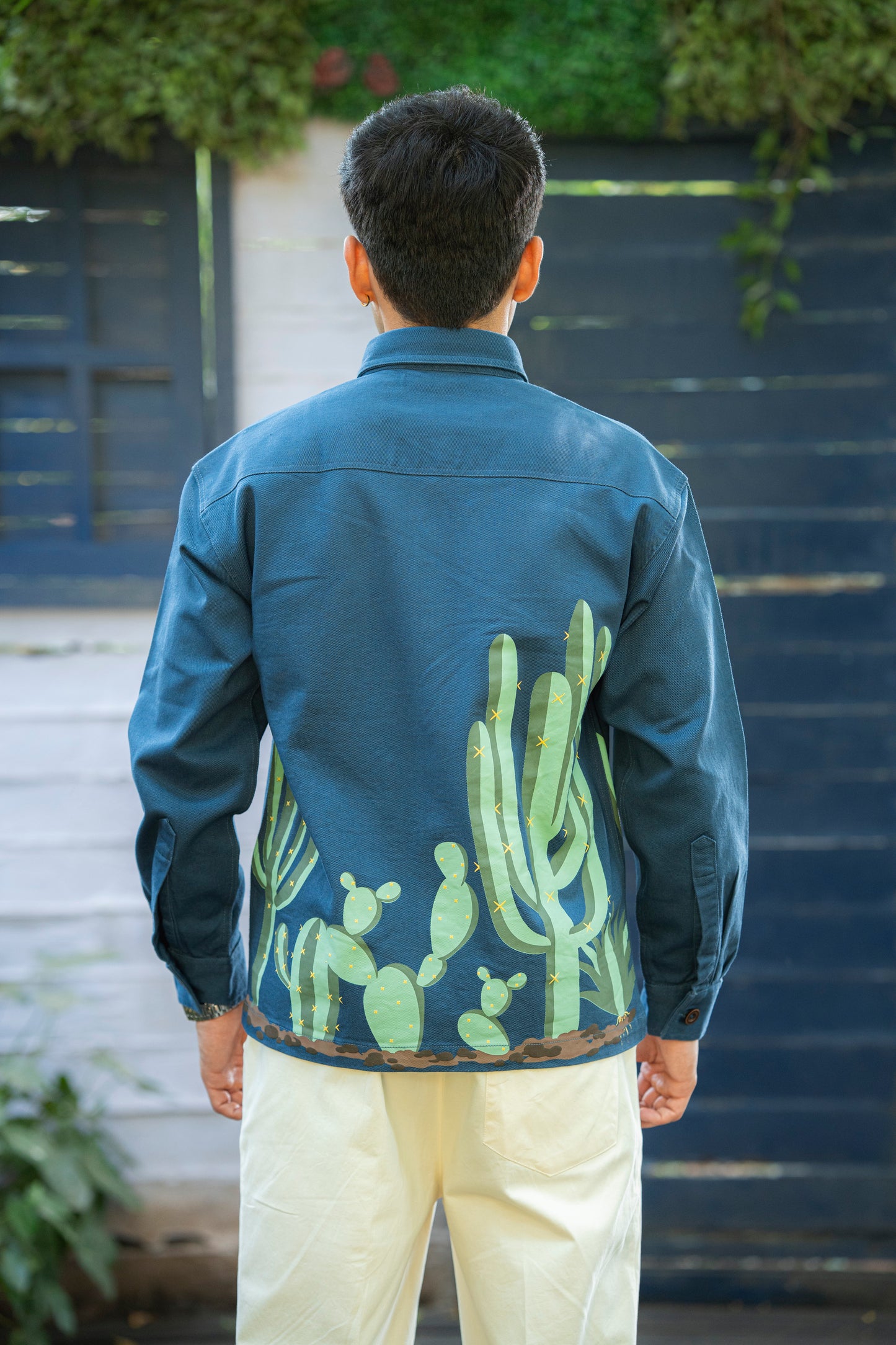 Aqua Blue Twill cactus Printed Shacket