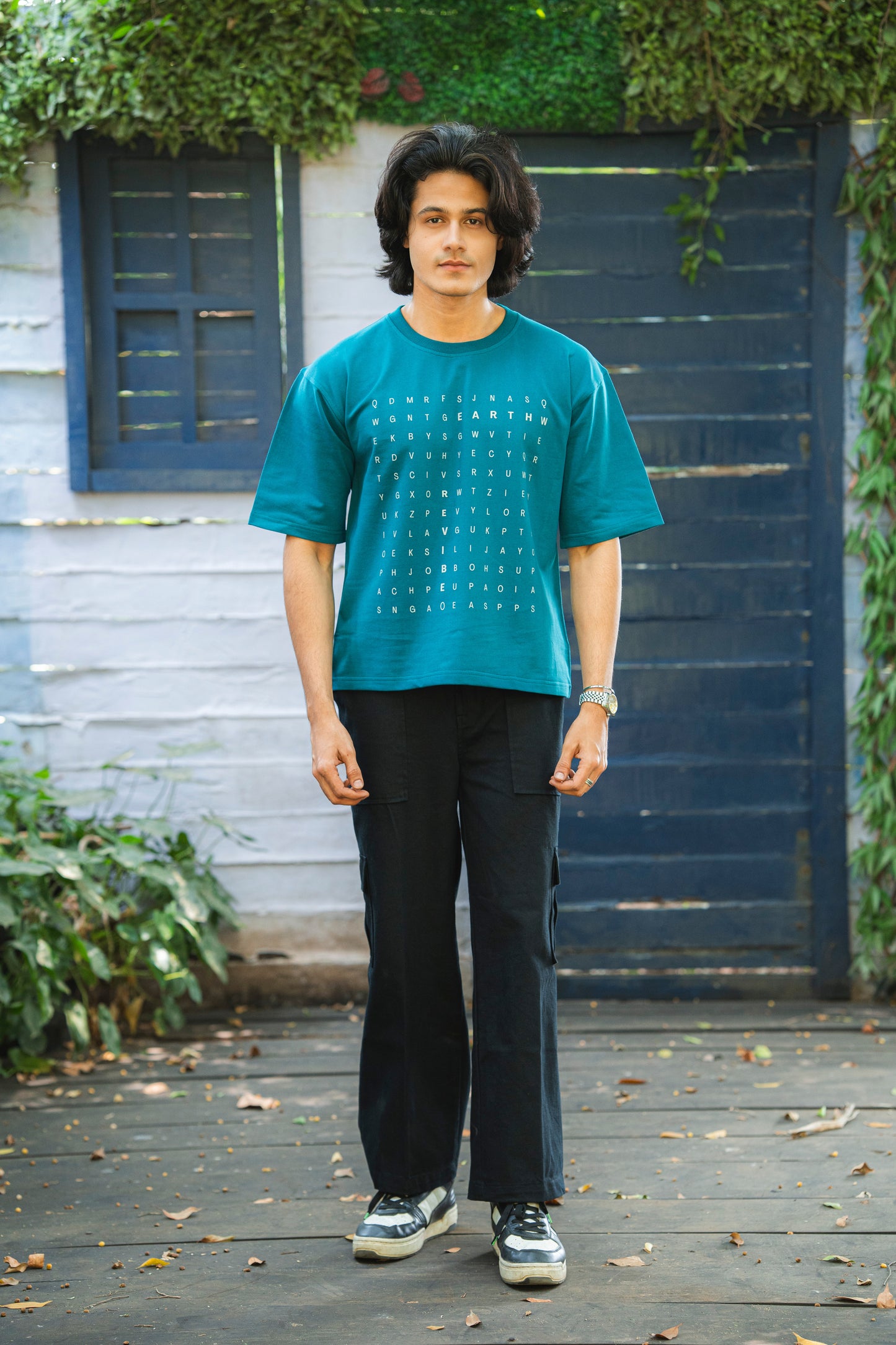 Plain Blue word hunt boxy Tee