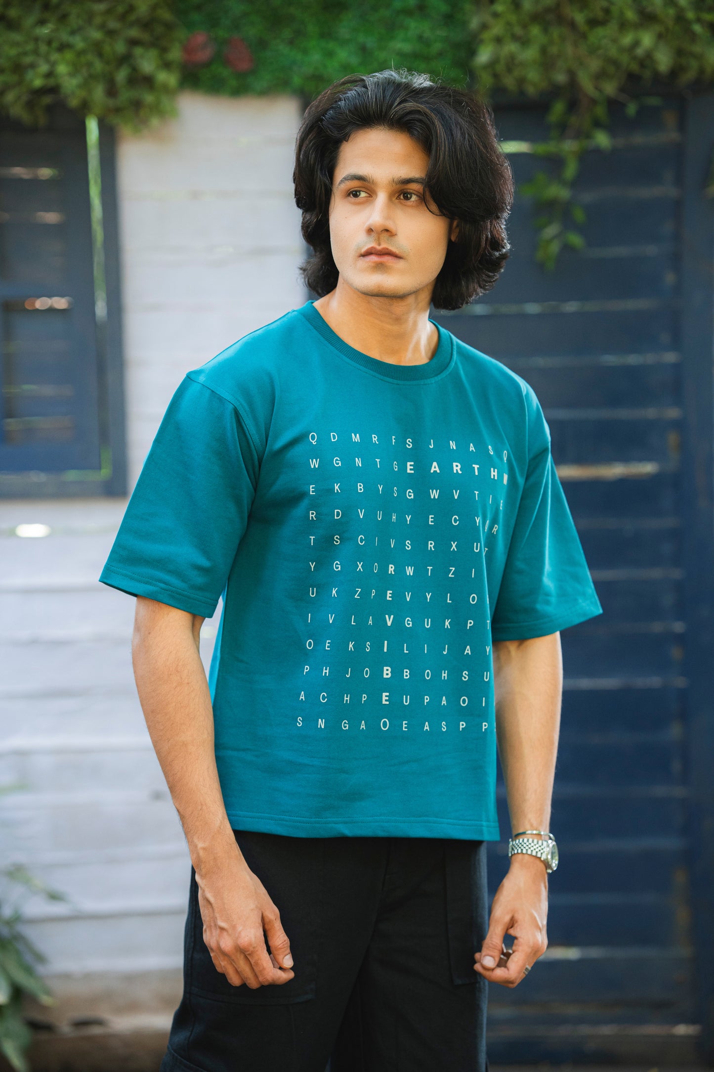Plain Blue word hunt boxy Tee