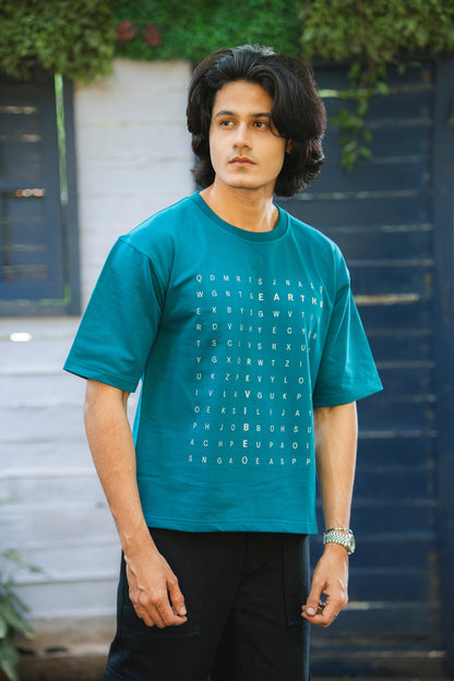 Plain Blue word hunt boxy Tee