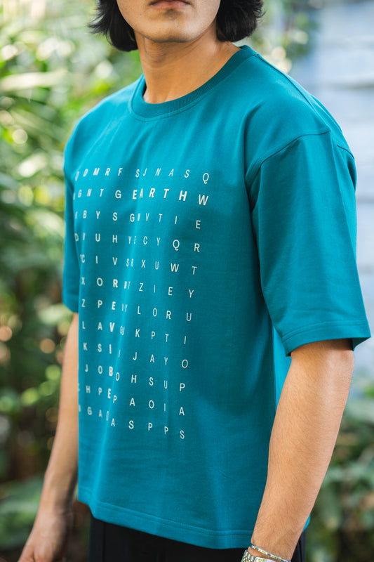 Plain Blue word hunt boxy Tee