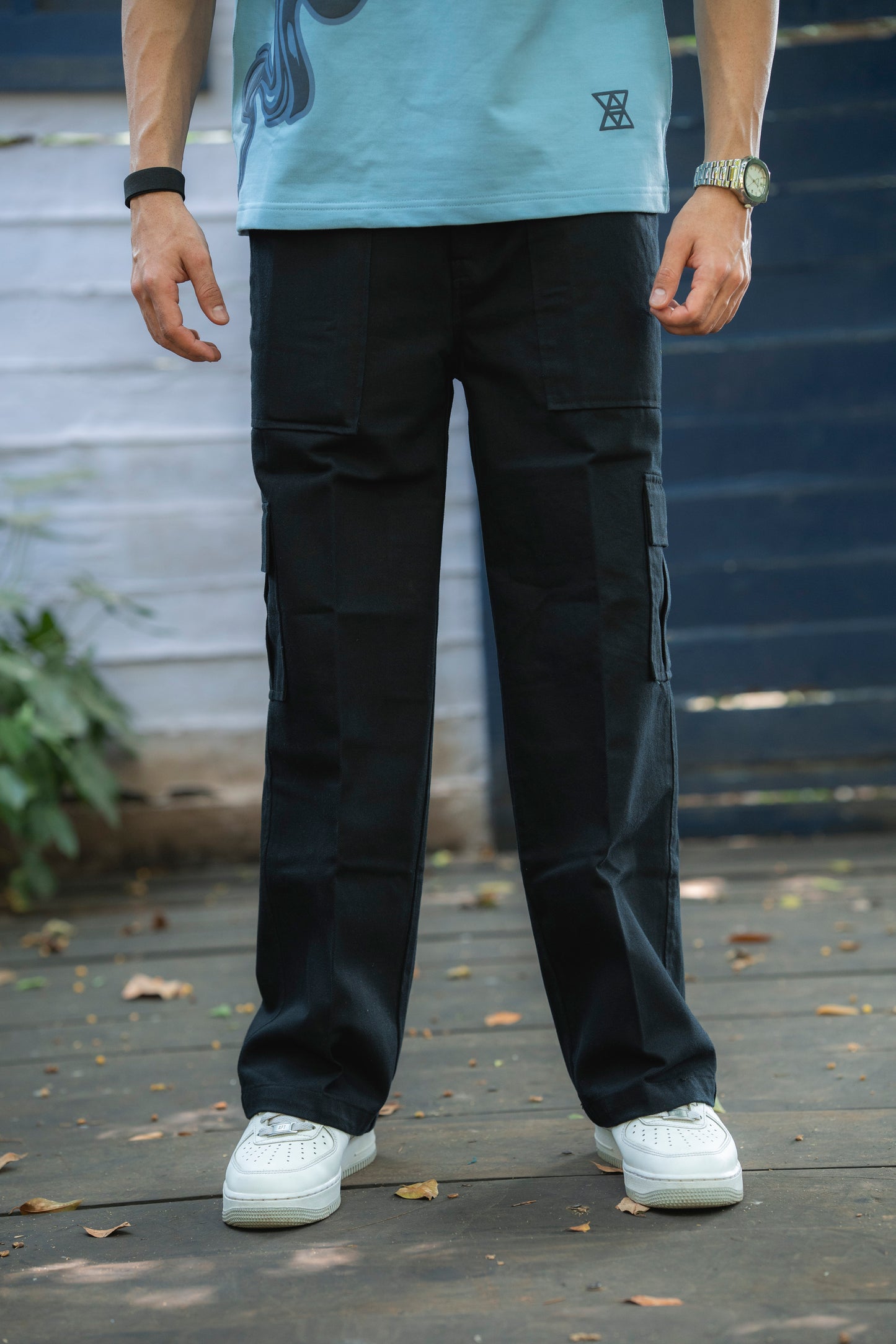 Black Twill Straight-Fit Cargo Pants