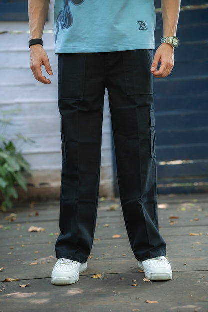 Black Twill Straight-Fit Cargo Pants